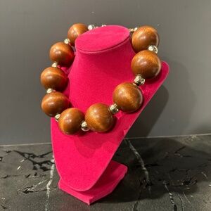 Stunning Wooden Beaded Necklace with Gold Accent Beads